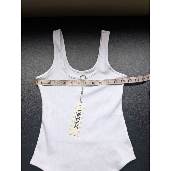 L'agence Nica Scoop Neck Bodysuit White Ribbed Stretch Snap Buttons Size Small - Picture 4 of 12